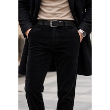 Varetta Erkek Siyah Kadife Pantolon Fitilli Klasik Kesim Cepli