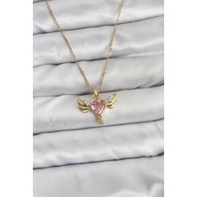 Callerrons Accessories Zincir Gold Renk Kanatlı Kalp Model Zirkon Taşlı Kadın Kolye - EBJ260130W39264