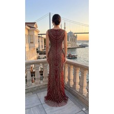 Uzer Kristal Taş ve Payet Baskılı Vücudu Saran Kuruklu Özel Seri Gece Elbisesi,abiye Elbise