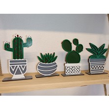GHY Ahşap Dörtlü Kaktüs Biblo Masa Süsü