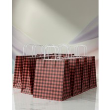 Aybaş Kağıtçılık 1.kalite 25X31CM Büyük BOY(20ADET) Siyah/kırmızı Ekose Kraft Kağıt Çanta,hediye Poşeti,hediye Paketi