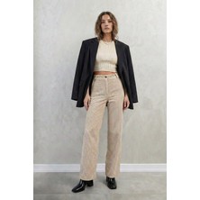 Stella Pulvis Ekru Fitilli Kadife Yüksel Bel Pantolon