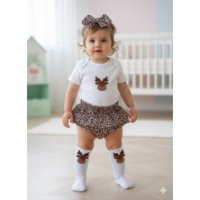 Mars Baby BALBÖCEĞİKİDS Kız Bebek Çocuk Leopar Fırfırşort Geyik Figürlü Badili Çoraplı Takım
