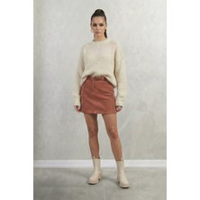 Stella Pulvis Kahverengi Fitilli Kadife 5 Cepli Mini Etek