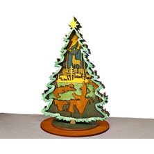 GHY Ahşap Dekoratif 3D Yılbaşı Ağacı Figürlü Katmanlı Masa Süsü Biblo