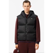 Lacoste Men's Water-Repellent Puffer Vest Kaz Tüyü Dolgu Sabit Kapüşonlu Suitici Yelek Siyah