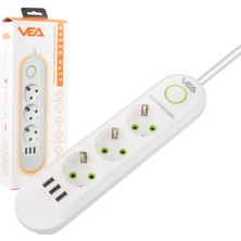 Özbience 3'lü Usb'li 1.5m Akım Korumalı Beyaz Priz KPF77-9C23