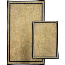 Kilim Home Punto Jüt Görünümlü Siyah Çizgi Dijital Baskı Yıkanan Kaymaz Ikili Banyo Paspas Takımı 40X60 60X100