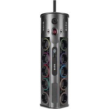 Özbience Prizhive 10'lu Güç Çoklayıcı, 1 Usb, 1 Type-C, 16A, 250V, 3680W