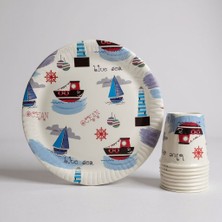 Cadde Süs Denizci Temalı Tabak Bardak 8'li Set