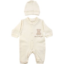 by BebekOdam Unisex Ekru Ayı Nakışlı Bereli Tulum - 1016452