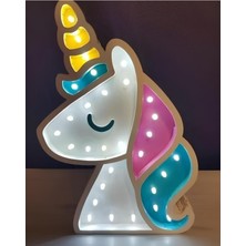 GHY Ahşap Dekoratif Işıklı Unicorn At Çocuk Odası Masa Süsü Biblo (15X30 Cm)