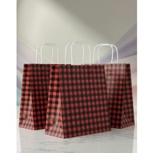 Aybaş Kağıtçılık 1.kalite 25X31CM Büyük BOY(15ADET) Siyah/kırmızı Ekose Kraft Kağıt Çanta,hediye Poşeti,hediye Paketi