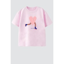 Monila Kız Çocuk Pamuklu Bisiklet Yaka Baskılı T-Shirt