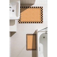 Kilim Home Punto Jüt Görünümlü Siyah Dama Desenli Dijital Baskılı Kaymaz Ikili Banyo Paspas Takımı 40X60 60X100