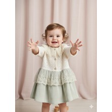 Minibord Dantelli Yakalı Mint Yeşili Kız Bebek Elbise ve Hırka Takımı