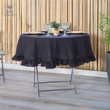 DNC Hometex Premium Keten Siyah Fırfırlı Masa Örtüsü