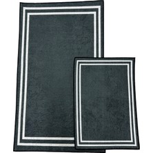 Kilim Home Punto Beyaz Çizgili Dijital Baskı Yıkanan Kaymaz Ikili Banyo Paspas Takımı 40X60 60X100