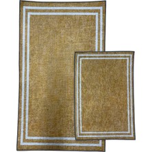 Kilim Home Punto Jüt Görünümlü Beyaz Çizgi Dijital Baskı Yıkanan Kaymaz Ikili Banyo Paspas Takımı 40X60 60X100