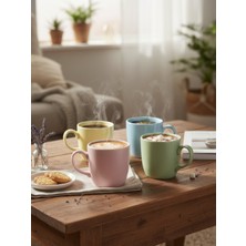 Dörtel Tedarik Pastel Tonlarda 4'lü Seramik Kupa Seti Pembe, Mavi, Yeşil, Sarı