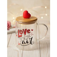 Tohana Bambu Kapaklı Kırmızı Kalpli Cam Kupa