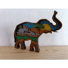 GHY Ahşap Dekoratif 3D Katmanlı Fil Figürlü Masa Süsü Biblo