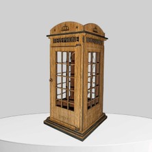 GHY Ahşap Ahşap Dekoratif Işıklı Londra Telefon Kulübesi - Mumluk, Dekoratif, Süs (Ceviz)