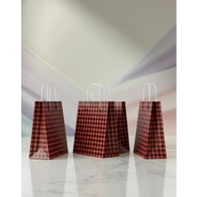 Aybaş Kağıtçılık 1.kalite 25X31CM Büyük BOY(25ADET) Siyah/kırmızı Ekose Kraft Kağıt Çanta,hediye Poşeti,hediye Paketi