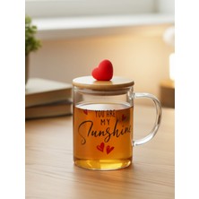 Tohana Bambu Kapaklı Kırmızı Kalpli Cam Kupa