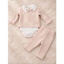 Butik Kız Bebek %100 Pamuklu Alt - Üst 3'lü Takım Triko Kazaklı
