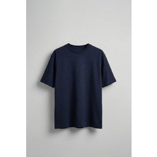Abluka Online Erkek Oversize Premium Kumaş Gramajlı Basic T-Shirt Lacivert