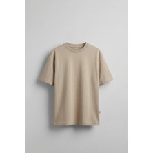 Abluka Online Erkek Oversize Premium Kumaş Gramajlı Basic T-Shirt Bej
