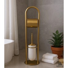 İsaoğlu Yapı Mat Gold Klozet Fırçalık ve Tuvalet Kağıtlık Setı Mat Altın Ayaklı Banyo Seti Pirinç Malzeme