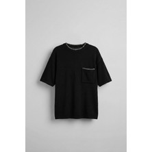 Abluka Online Erkek Oversize Önü Cepli Örme T-Shirt Siyah