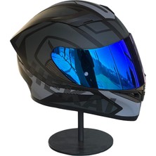 Scharf 316 Full Face Motosiklet Kaskı – Güneş Gözlüklü (Darkblue Vizörlü) Hx1 Grey