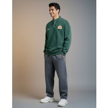 Lwl Texas Nakışlı ve Armalı Vintage Yıkamalı Yarım Düğmeli Oversize Sweatshirt