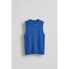 Abluka Online Erkek Örme Desenli T-Shirt Saks Mavi