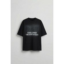 Abluka Online Erkek Oversize Baskılı Yıkamalı T-Shirt Siyah