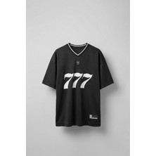 Abluka Online Erkek 777 Baskılı Oversize Forma Kumaş T-Shirt Füme