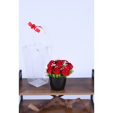 Yapay Çiçek Sitesi Saksılı Çiçek Aranjmanı (Şeffaf Çanta Hediyeli) Model 1
