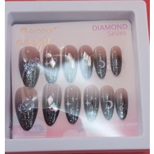 Orange Gece Görünümlü Simli Taşlı Badem Takma Tırnak