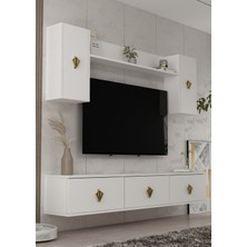 Cantek Dizayn 1370TV180-32CT Duvara Montaj Tv Sehpası, Tv Ünitesi Beyaz-Altın