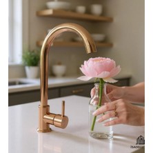 İsaoğlu Yapı Bronz Mutfak Bataryası Bakır Evye Musluğu Leylak Kuğu Rose Bakır Armatür