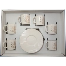 Bosphorus Gold Porselen Türk Kahvesi Fincan Seti Hayat Ağacı 6 Kişilik 12 Parça Özel Kutusunda