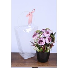 Yapay Çiçek Sitesi Saksılı Çiçek Aranjmanı (Şeffaf Çanta Hediyeli) Model 2
