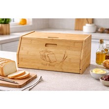 Safestore Kesim Panolu Dekoratif Doğal Bambu Ekmeklik Bambu Ekmek Kutusu