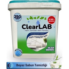 ClearLab - Yüzeyler için Islak Temizlik Mendili / Havlusu – 250’li Kova Ambalaj / Beyaz Sabun Kokulu