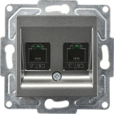 Günsan Elektrik Günsan Eqona  Radius  Neoline Data + Nümeris Telefon Prizi (RJ45 Cat6 + Cat3), Füme (Mekanizma + Tuşkapak)