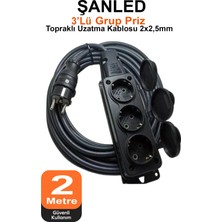 ŞANLED Siyah Kapaklı Grup Priz Topraklı 3'lü Seyyar Ara Uzatma Kablosu Ttr 2x2,5 mm Kablo 2 M