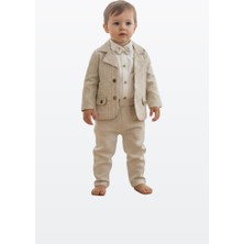 Butik Erkek Bebek - Çocuk Ppapyon Detaylı Blazer Ceketli 3'lü Takım Elbise  Pamuklu